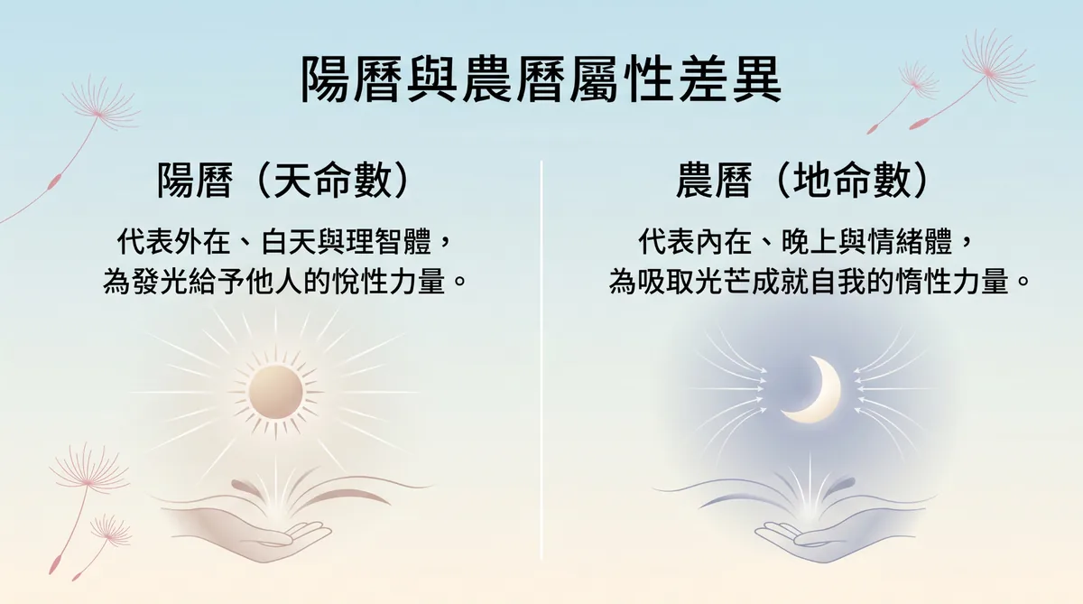 彩虹數字陽曆與農曆屬性差異比較